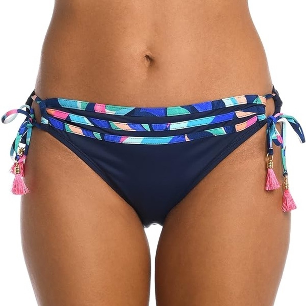 La Blanca Women's Side Tie Hipster Bikini Bottom Sz 12 Multi Painted Leaves